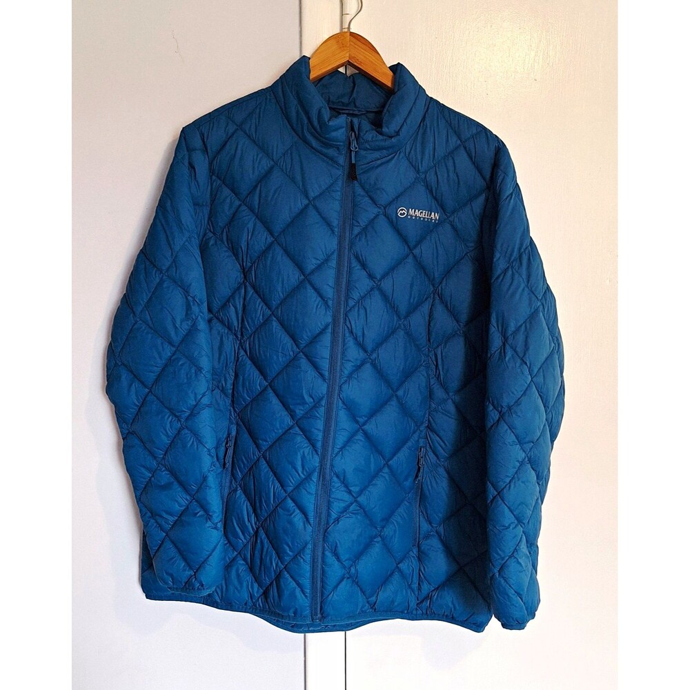 Magellan Outdoors Men's Blue Puffer Jacket Full Zip Stand-Up Collar Size XL